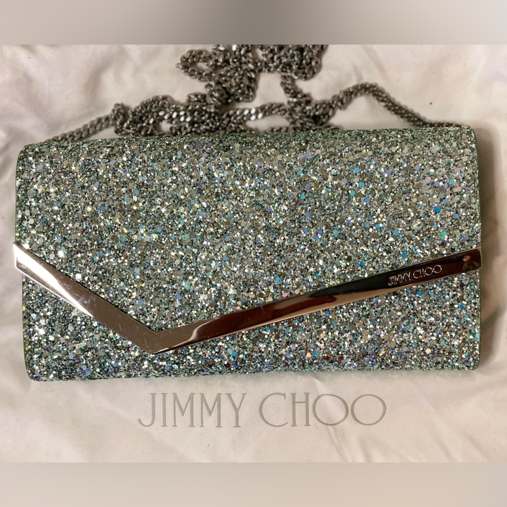 Jimmy Choo Emmie glitter clutch bag